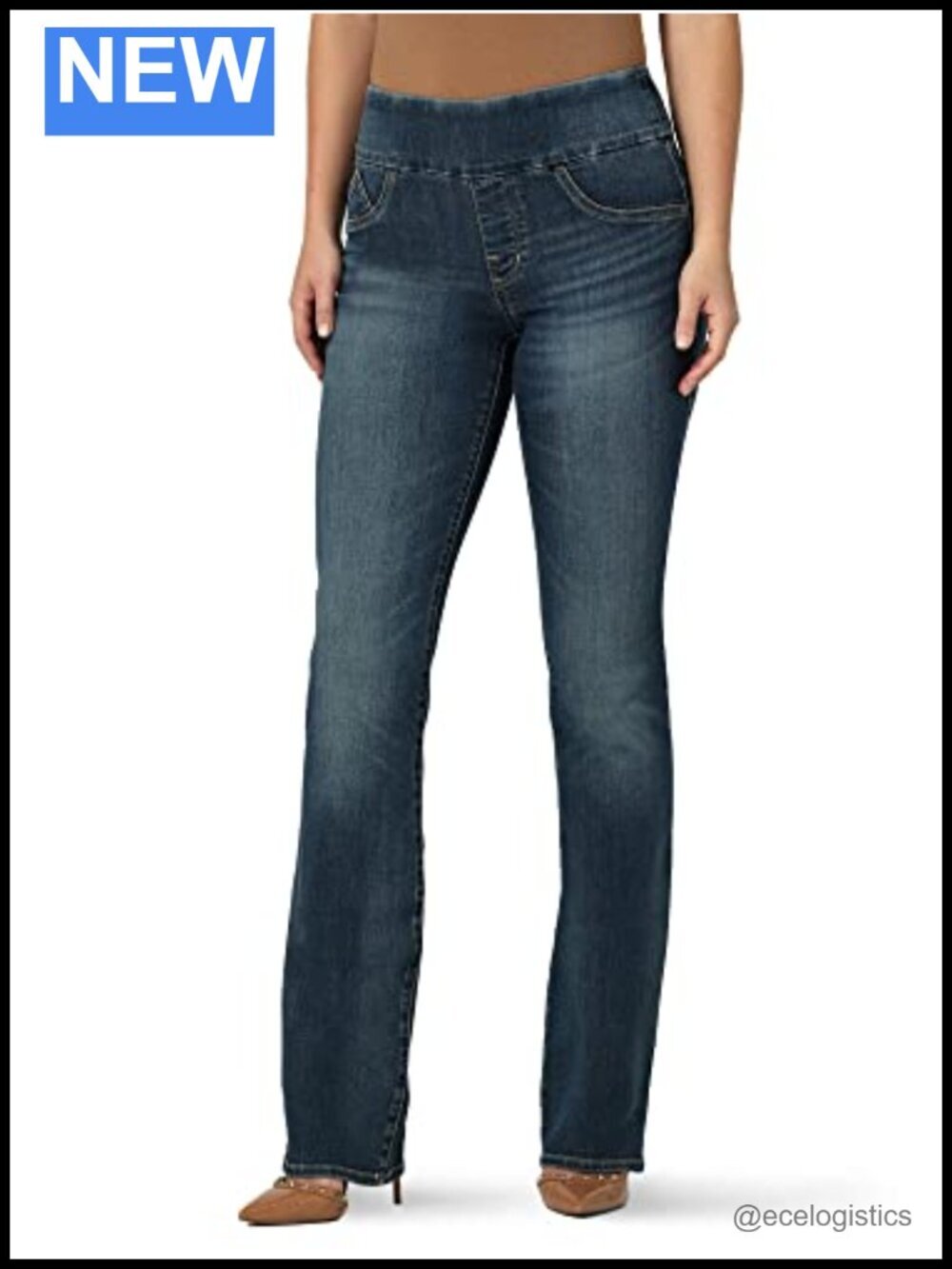 Women's Pull-on Bootcut Jeans Mid-Rise Stretch Denim 34" Inseam